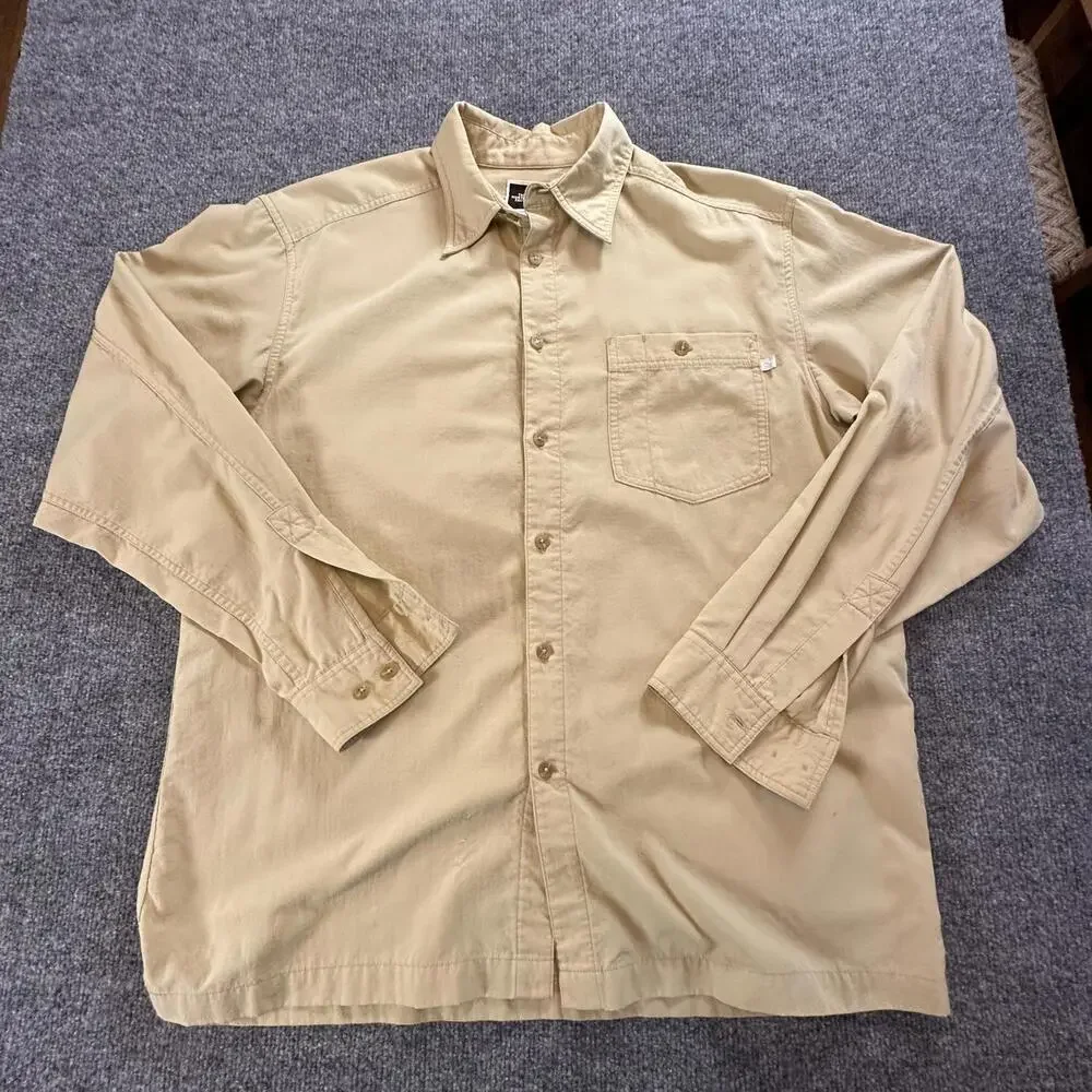 The North Face Mens Casual Button Up Shirt Light Tan Nylon Hiking Top M 39